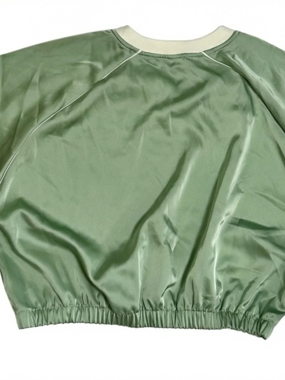 Nike Sage Green Cropped V-Neck Athletic Top with White Trim